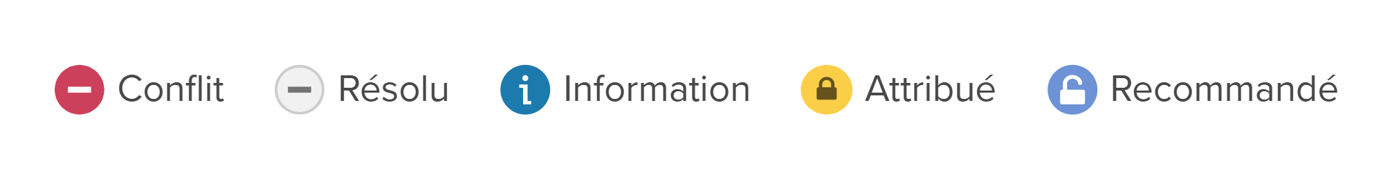 Alerts: Conflict, Resolved, Info, Assigned, Recommended